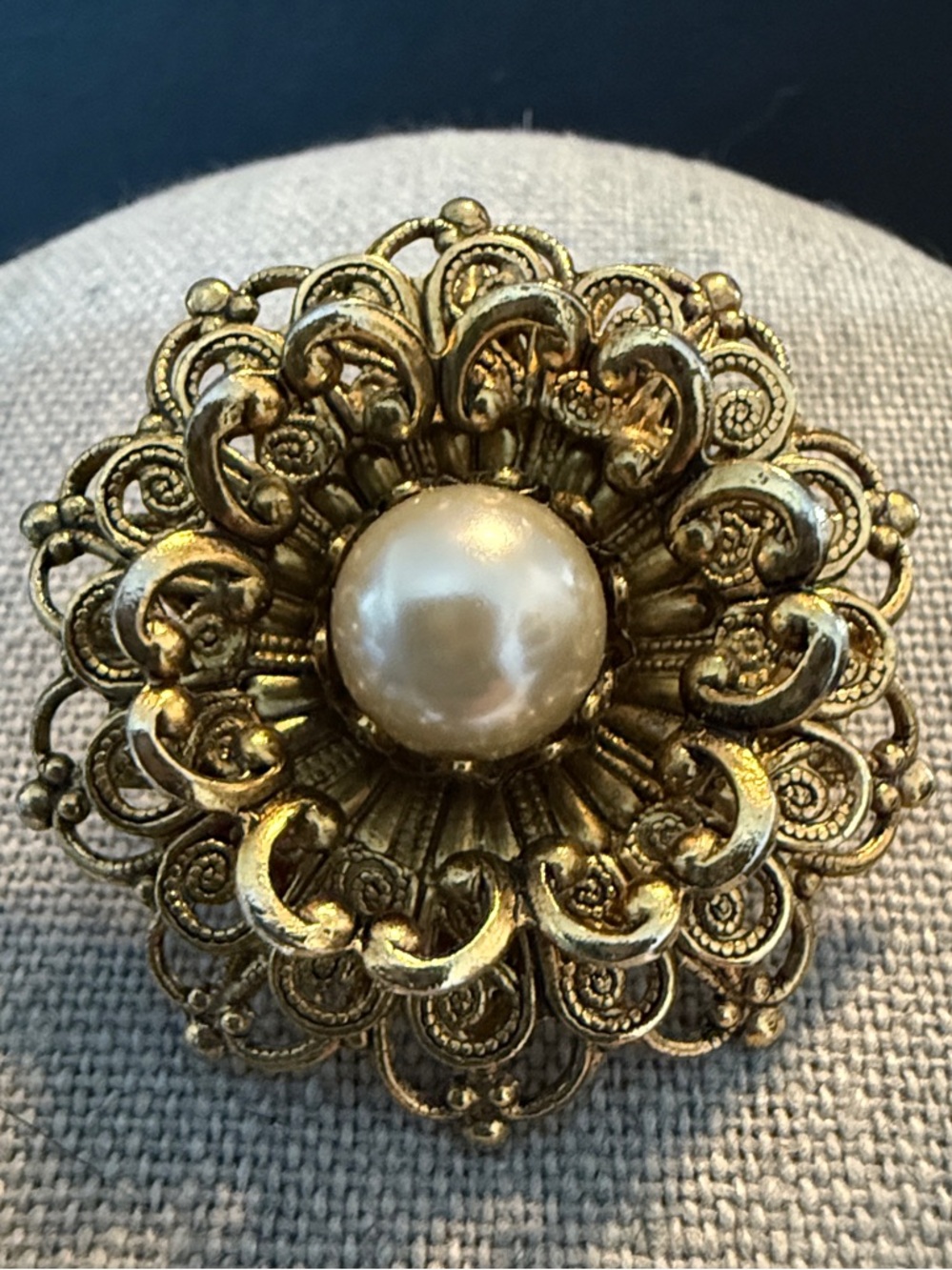 Gold-Tone Floral Pearl Center Brooch